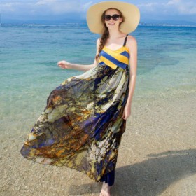 Women 100 Silk dress Beach dress 100% Natural Silk Print dress Strapless Holiday summer dresses